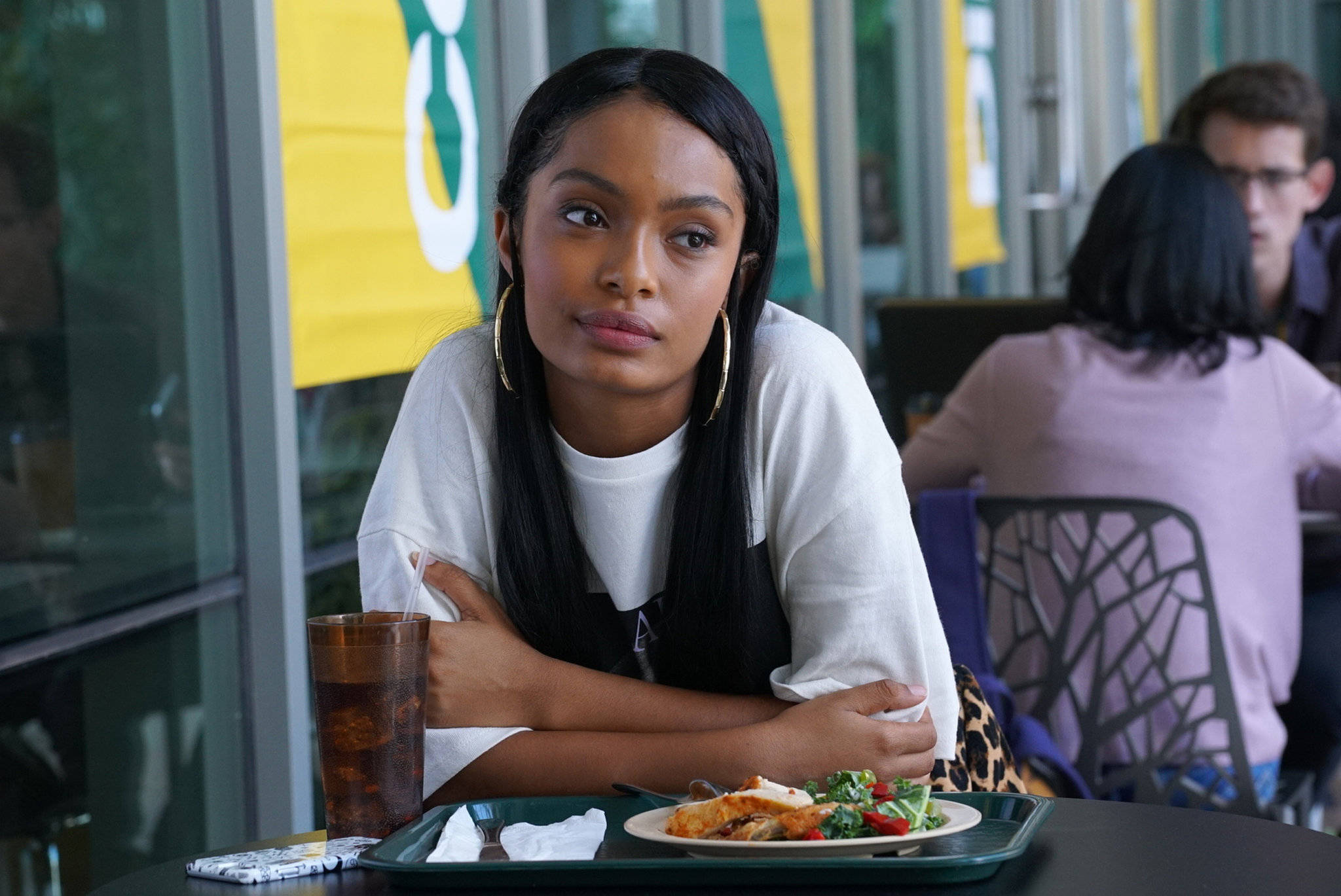 Grown-ish, cafeteria table, long black hair, Full HD Desktop Wallpaper