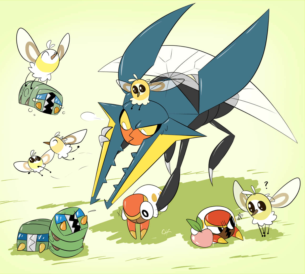 Grubbin, blue and yellow, insectoid creature, HD Desktop Wallpaper