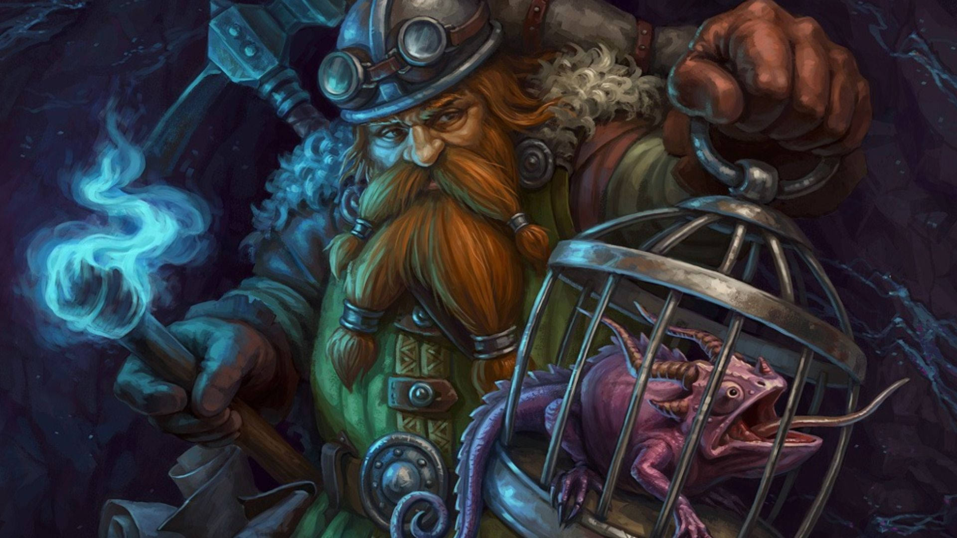 dwarf, steampunk gear, glowing pickaxe, Full HD Desktop Wallpaper