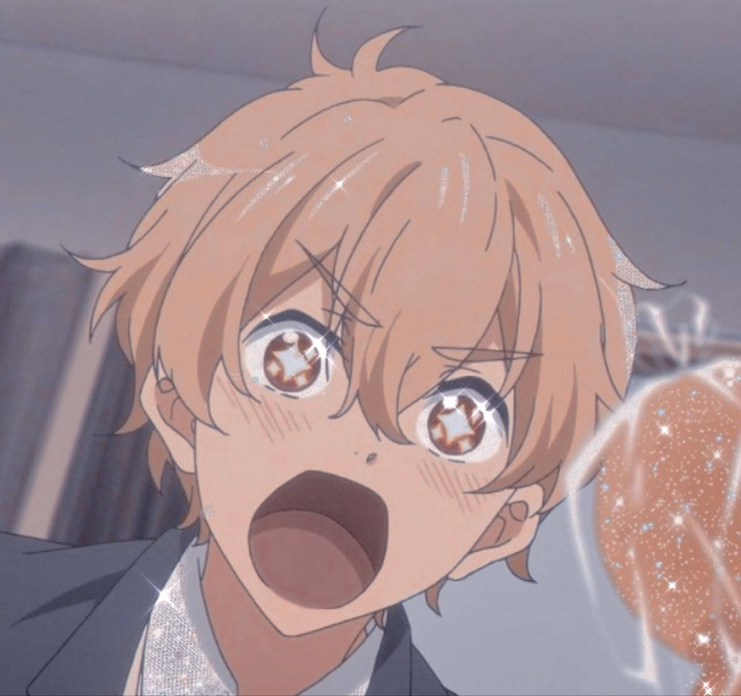 shocked boy anime pfp, spiky blonde hair, starry eyes, Full HD Desktop Wallpaper