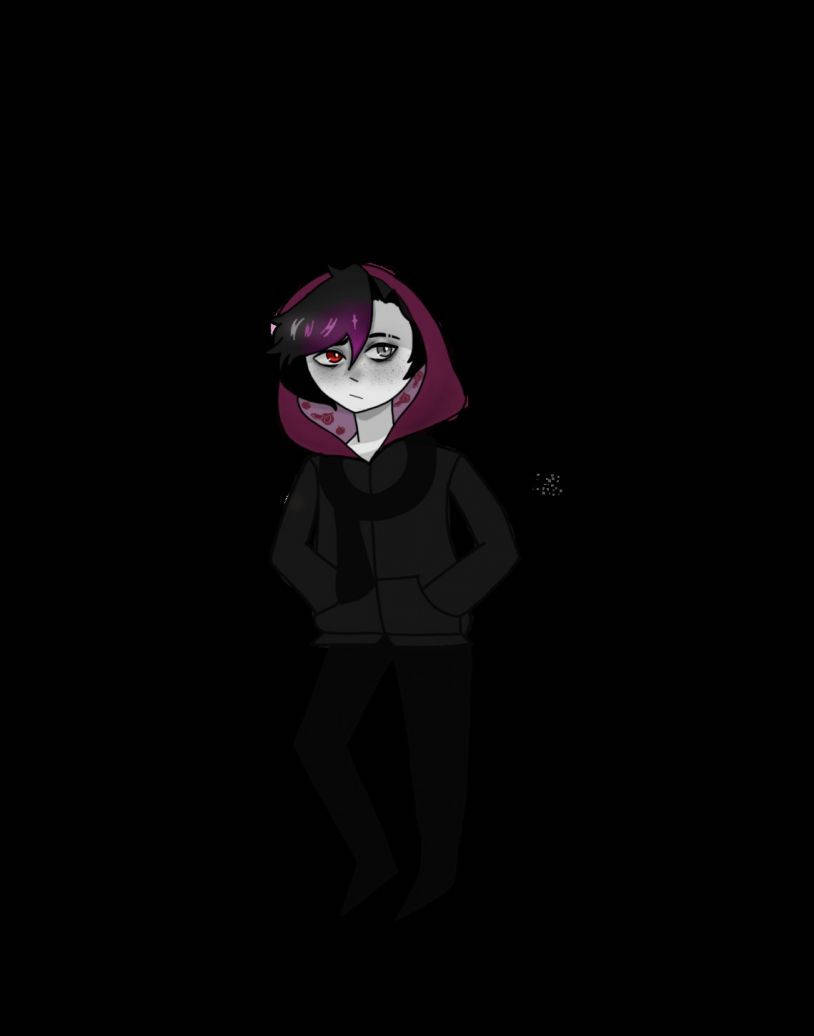 purple hood, red eye, pitch black background, SD Phone Wallpaper