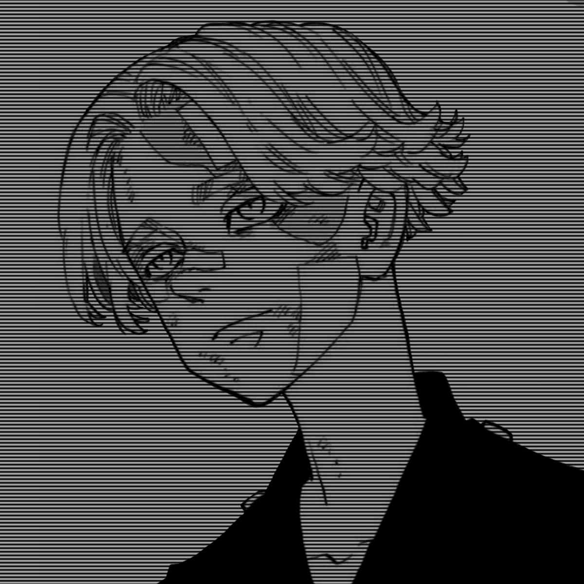 black and white line art, young man, tousled hair, SD Desktop Wallpaper