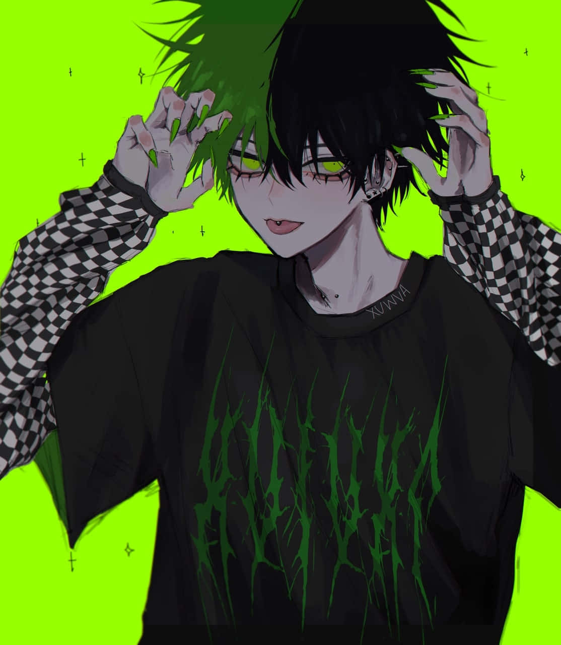 Grunge Aesthetic Anime Boy, green backdrop, neon green background, HD Phone Wallpaper