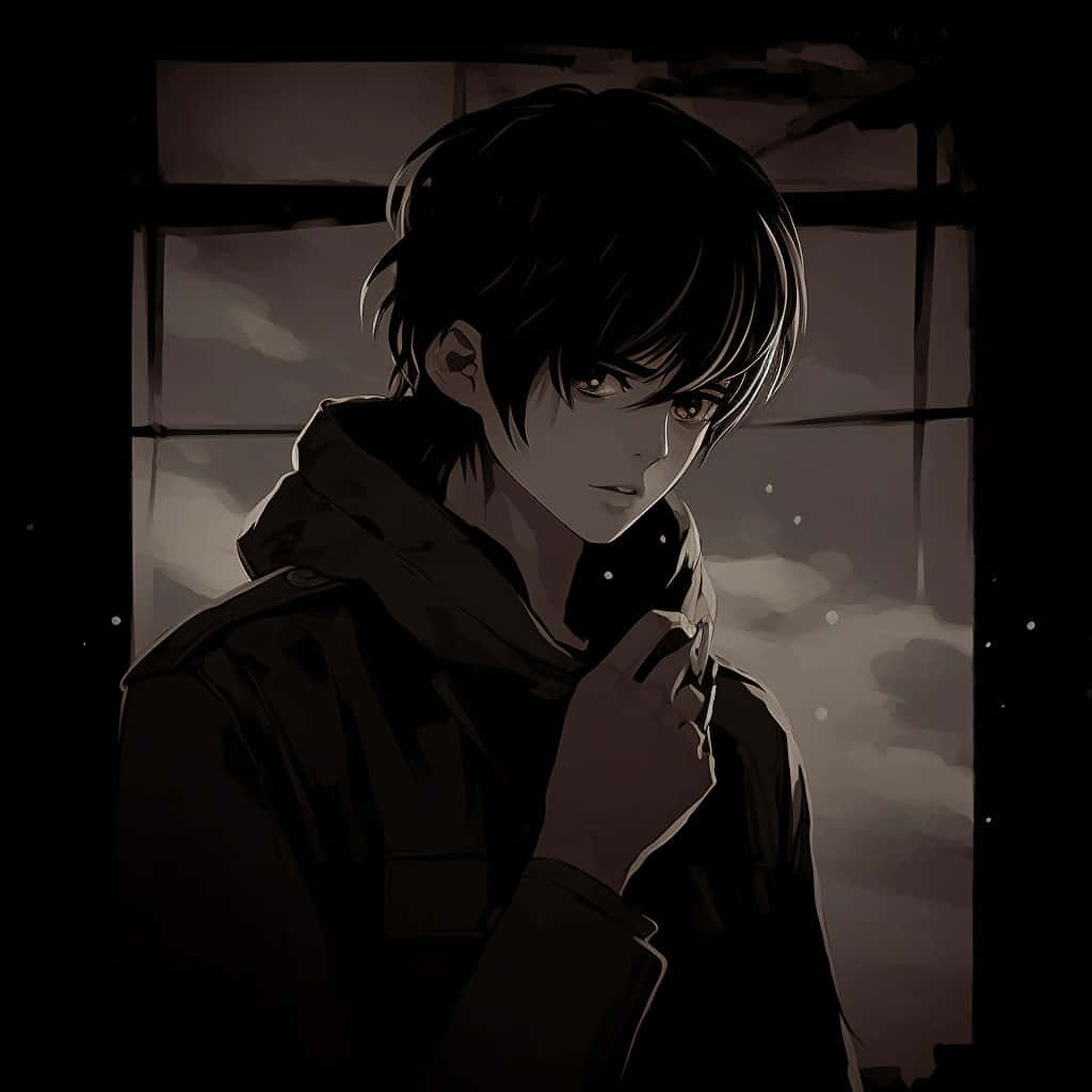 Grunge Aesthetic Anime Boy, monochrome, dark hoodie, SD Desktop Wallpaper