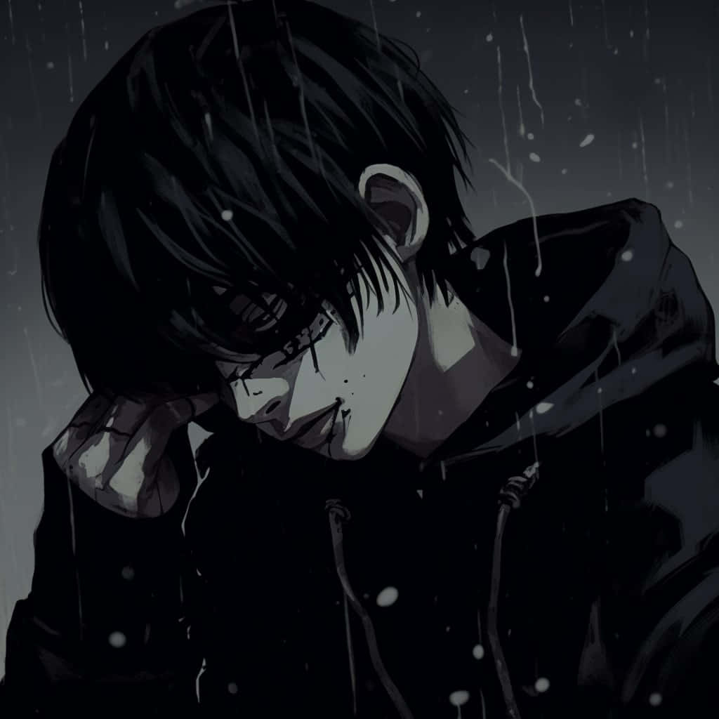 Grunge Anime Boy, rainy mood, dark hair, SD Desktop Wallpaper