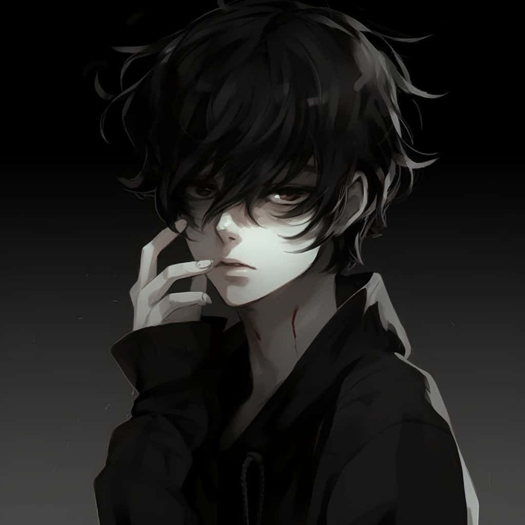 Dark Grunge Anime Boy Profile, messy black hair, bloodied neck, SD Desktop Wallpaper