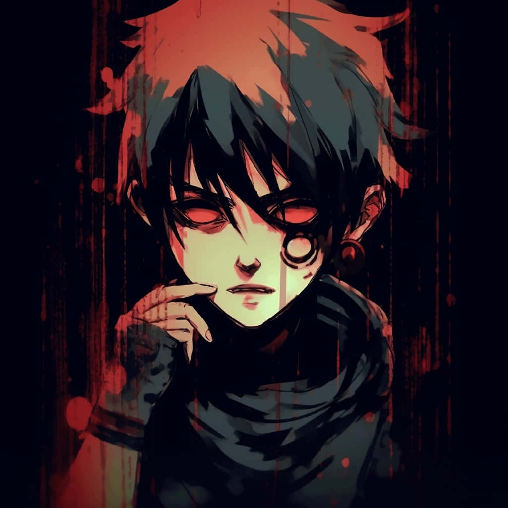 Grunge Aesthetic Anime Boy, glowing red eyes, blood-stained hair, SD Desktop Wallpaper