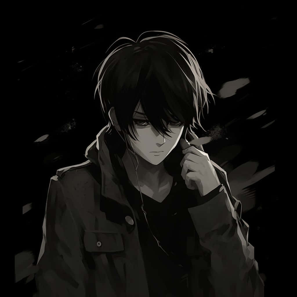 Grunge Aesthetic Anime Boy, dark jacket, cigarette, SD Desktop Wallpaper