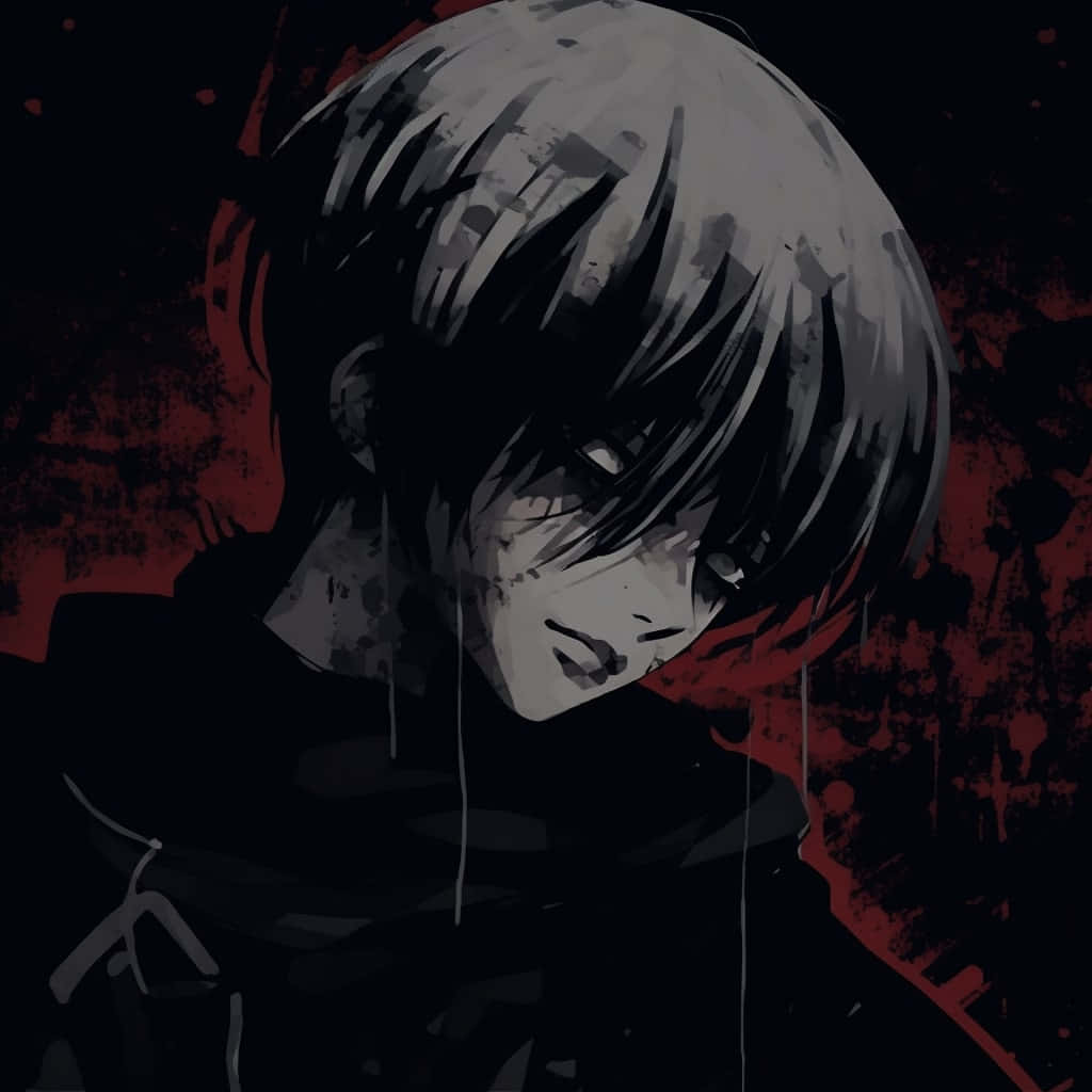 Grunge Anime Boy, red backdrop, pale-haired character, SD Desktop Wallpaper