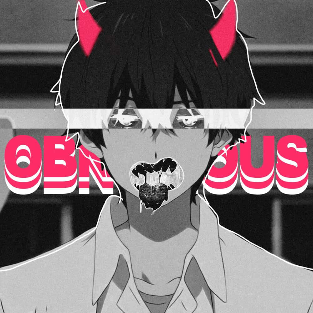 Grunge Aesthetic Anime Boy, red devil horns, torn mouth graphic, SD Desktop Wallpaper