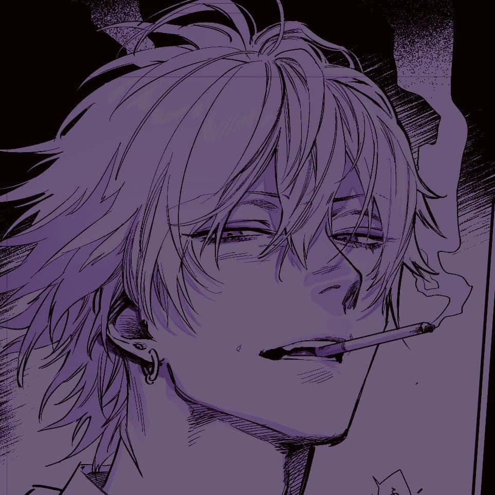Grunge Aesthetic Anime Boy, smoking, purple-toned, SD Desktop Wallpaper
