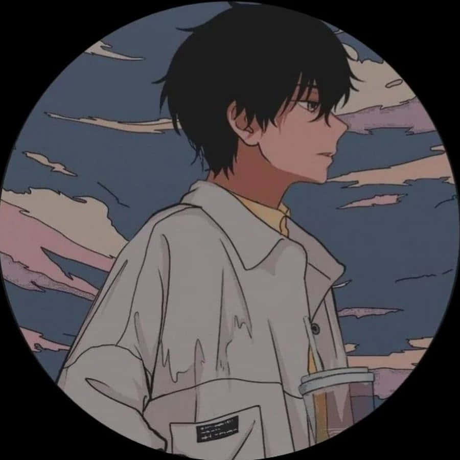 Grunge Aesthetic Anime Boy Profile, light jacket, soft pastel sky, SD Desktop Wallpaper