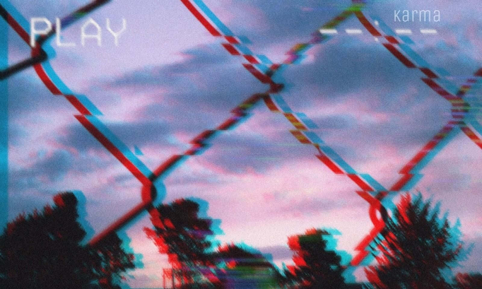 Grunge Aesthetic Mac, glitchy chain-link fence, twilight sky, HD Desktop Wallpaper