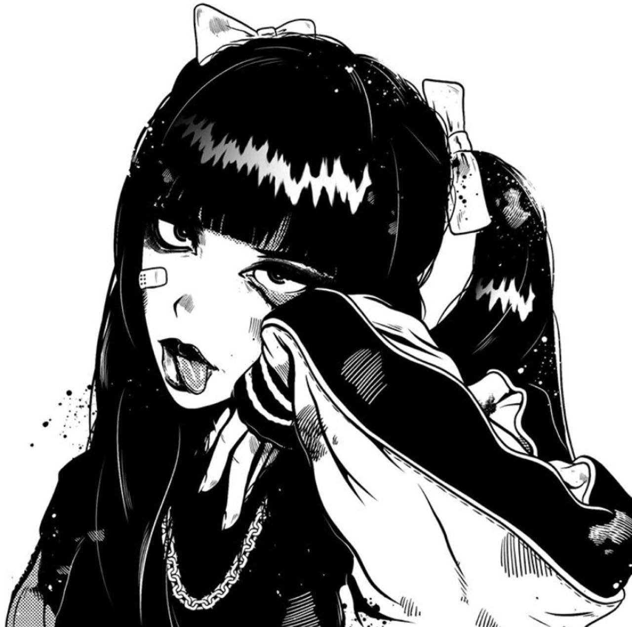Grunge Anime Girl, black and white, bangs, HD Desktop Wallpaper