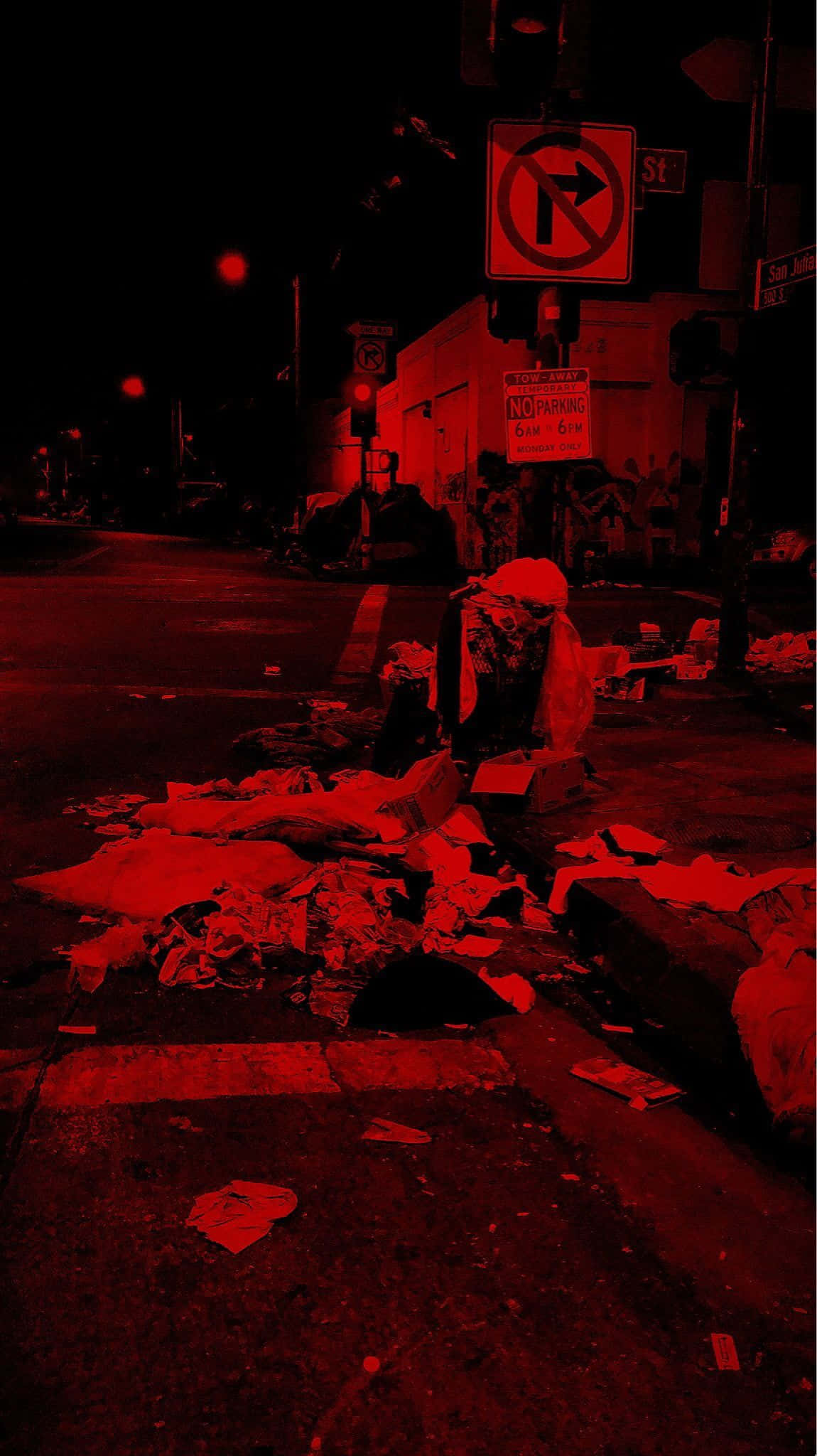black and red aesthetic, grim urban street corner, eerie red light, Full HD Phone Wallpaper