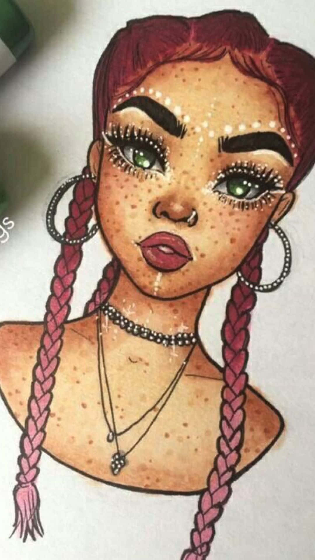 Grunge Cartoon, 1080 x 1920, freckled girl, Full HD Phone Wallpaper