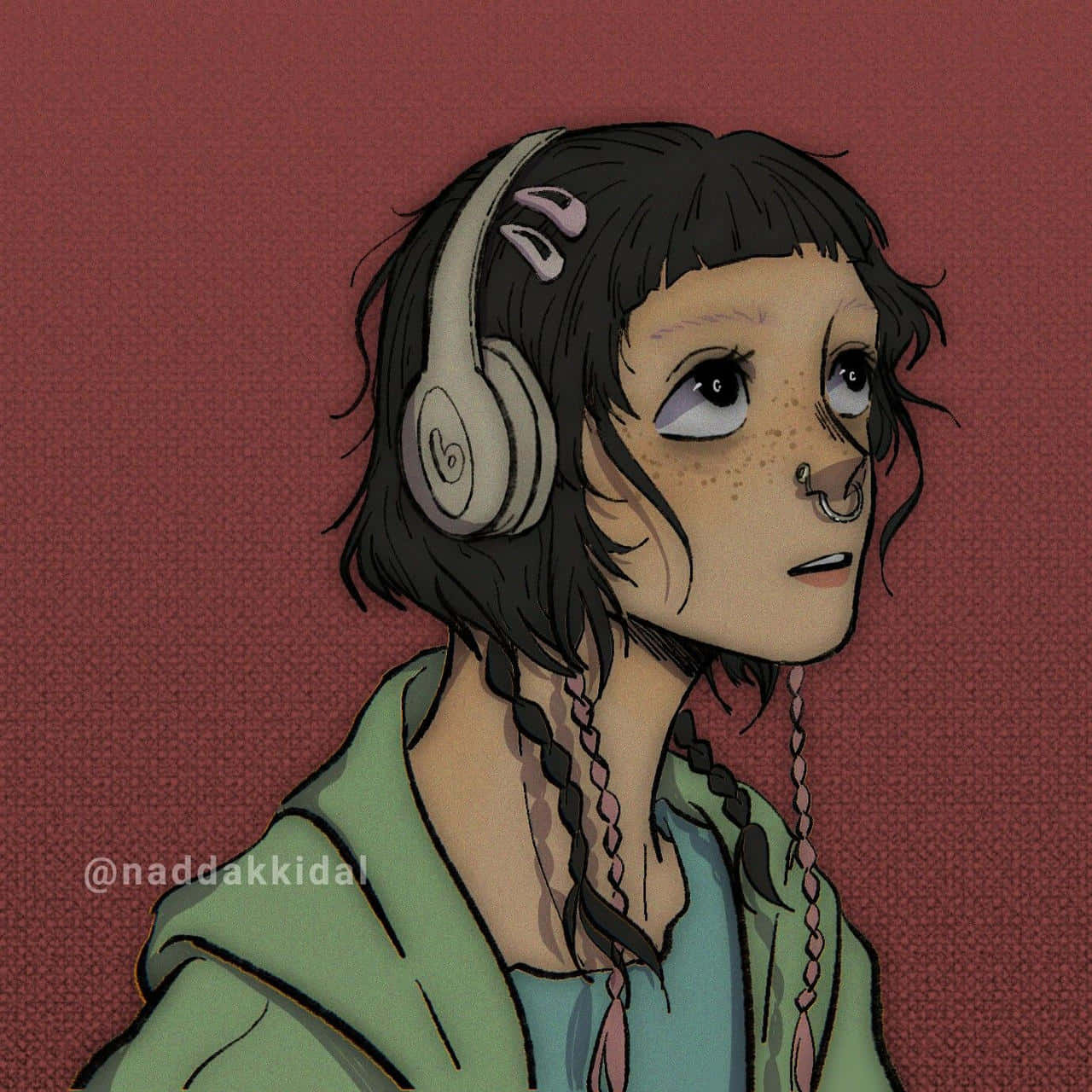 Grunge Cartoon, anime girl, dark braided hair, HD Desktop Wallpaper