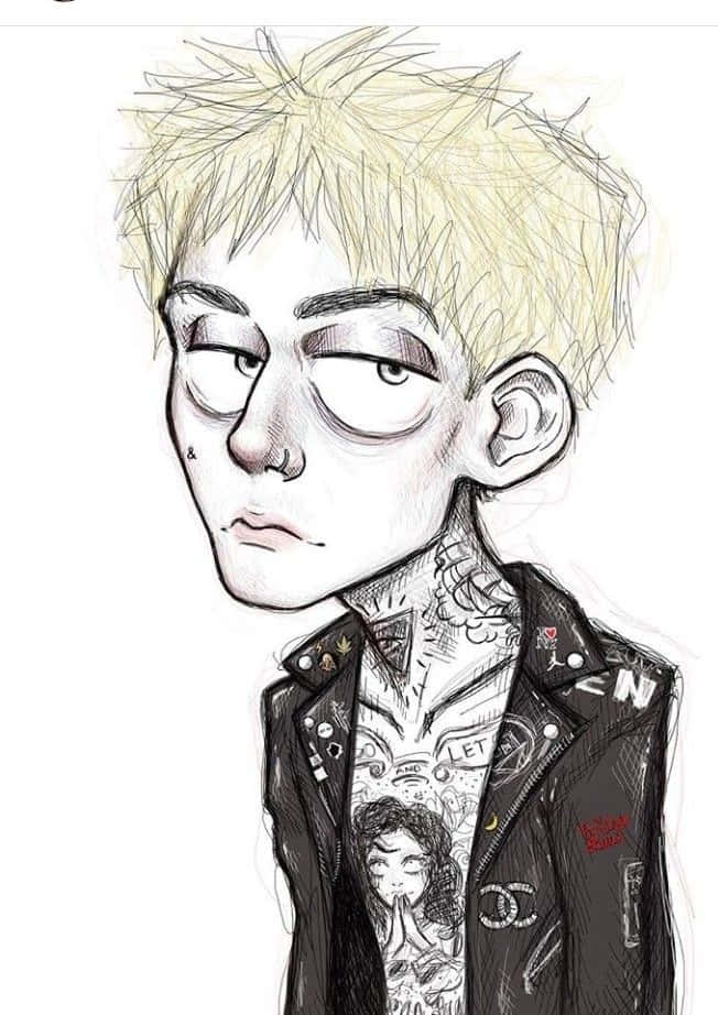 Grunge Cartoon, spiky blonde hair, tattoos, SD Phone Wallpaper