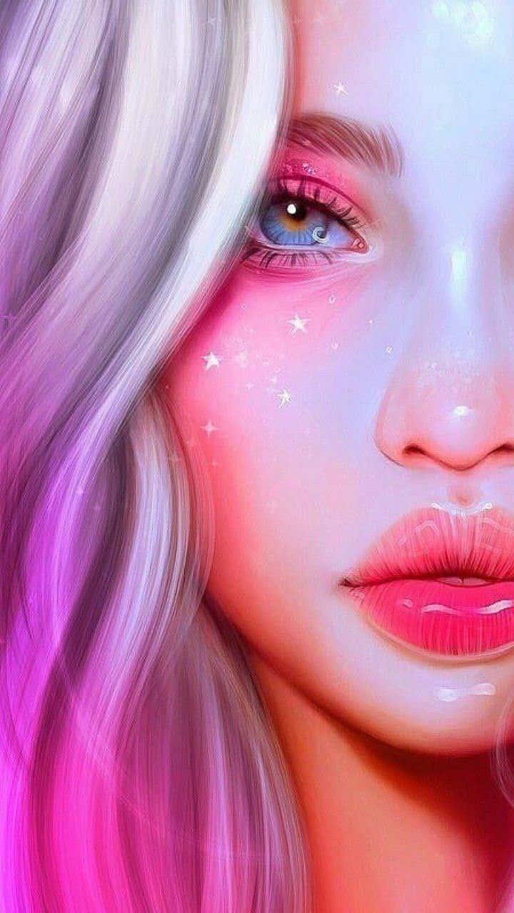 Grunge Cartoon, pink girl, glowing pink and purple hair, HD Phone Wallpaper