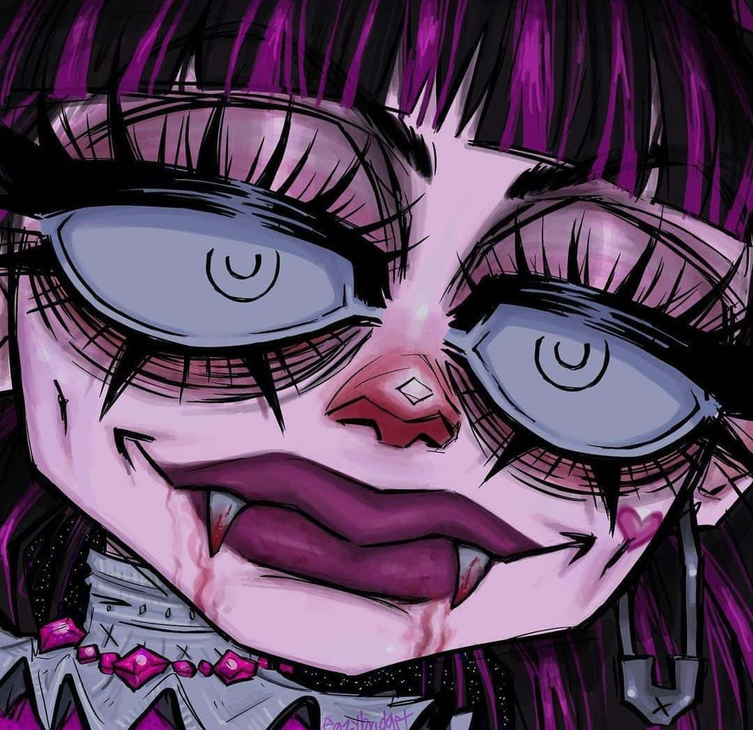 grunge cartoon, anime girl, purple hair, SD Desktop Wallpaper