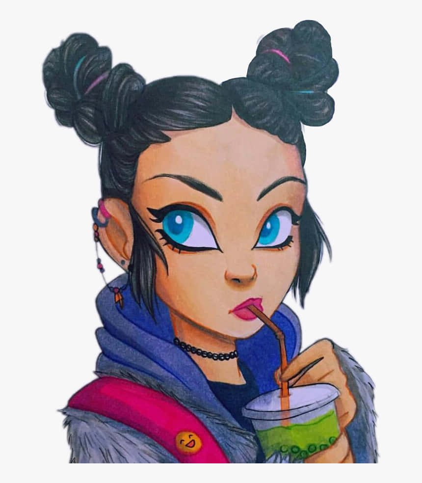 Grunge Cartoon, anime girl, blue eyes, SD Phone Wallpaper