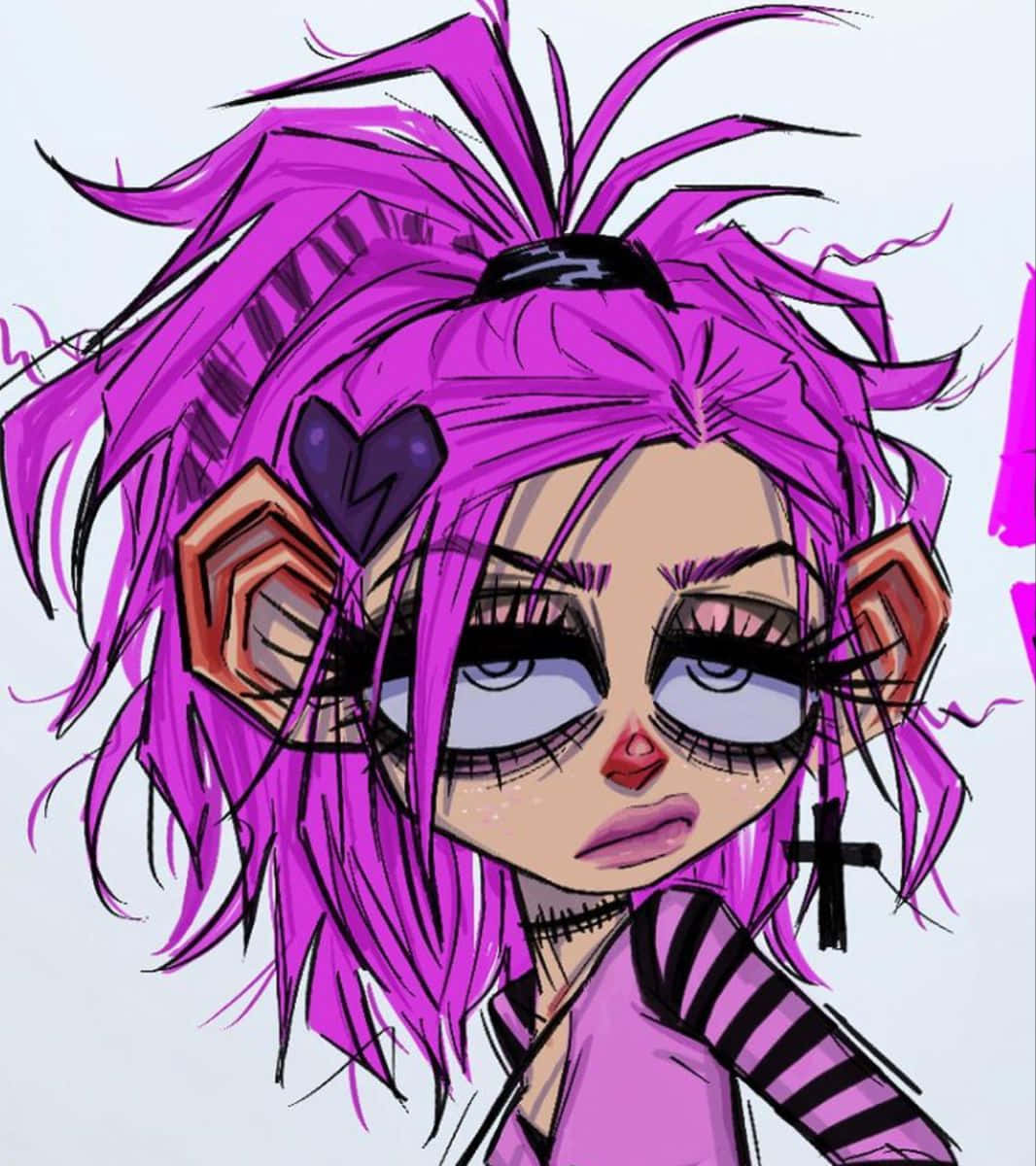 Grunge Cartoon, anime girl, vibrant purple hair, SD Phone Wallpaper