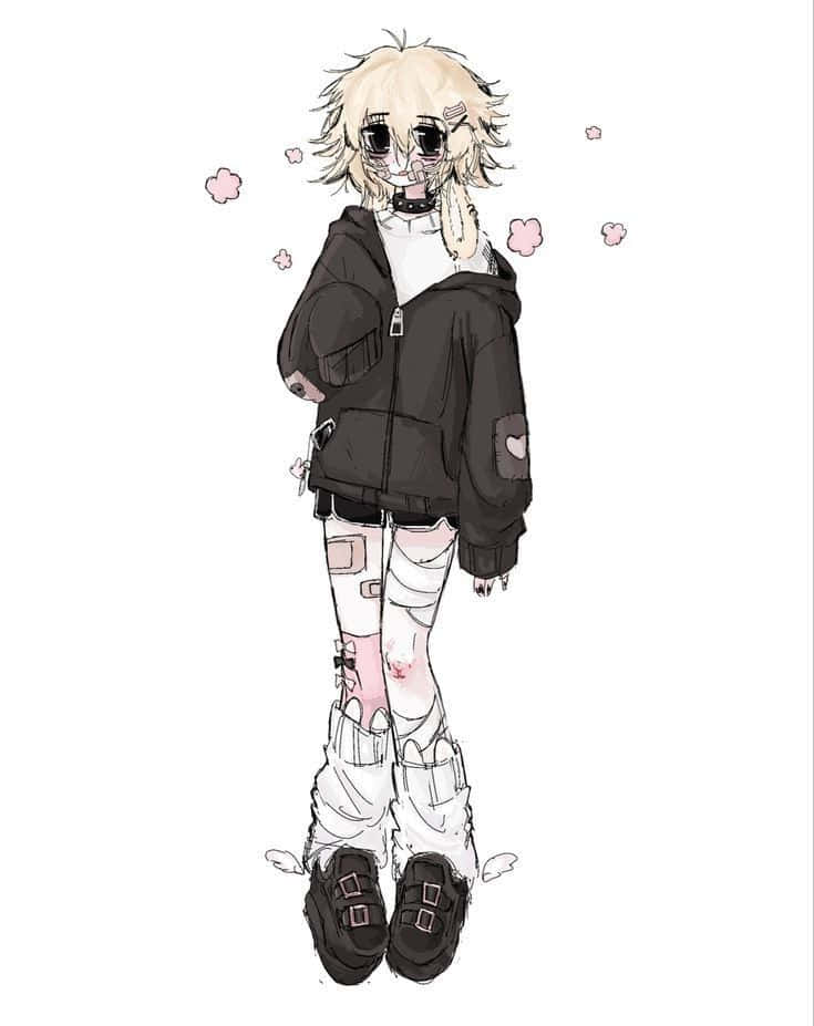 Grunge Cartoon, black hoodie, bandaged legs, SD Phone Wallpaper