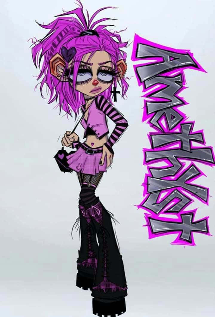 Grunge Cartoon, punk-style anime girl, spiky purple hair, SD Phone Wallpaper