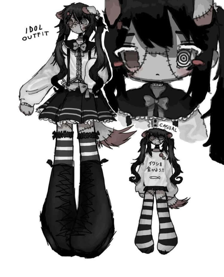 Grunge Cartoon, stitched face, cat ears, SD Phone Wallpaper