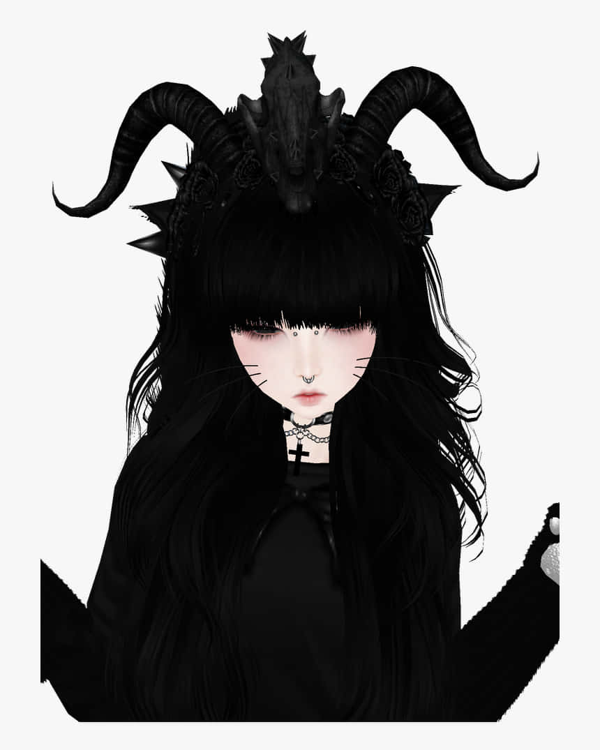 gothic anime girl, black horns, cat ears, SD Phone Wallpaper