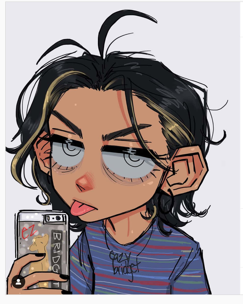 grunge cartoon, cartoon girl, messy black hair, SD Phone Wallpaper