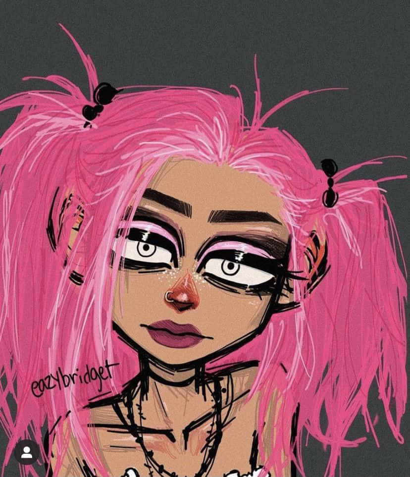 pink pigtails, bold makeup, dark gray background, SD Phone Wallpaper