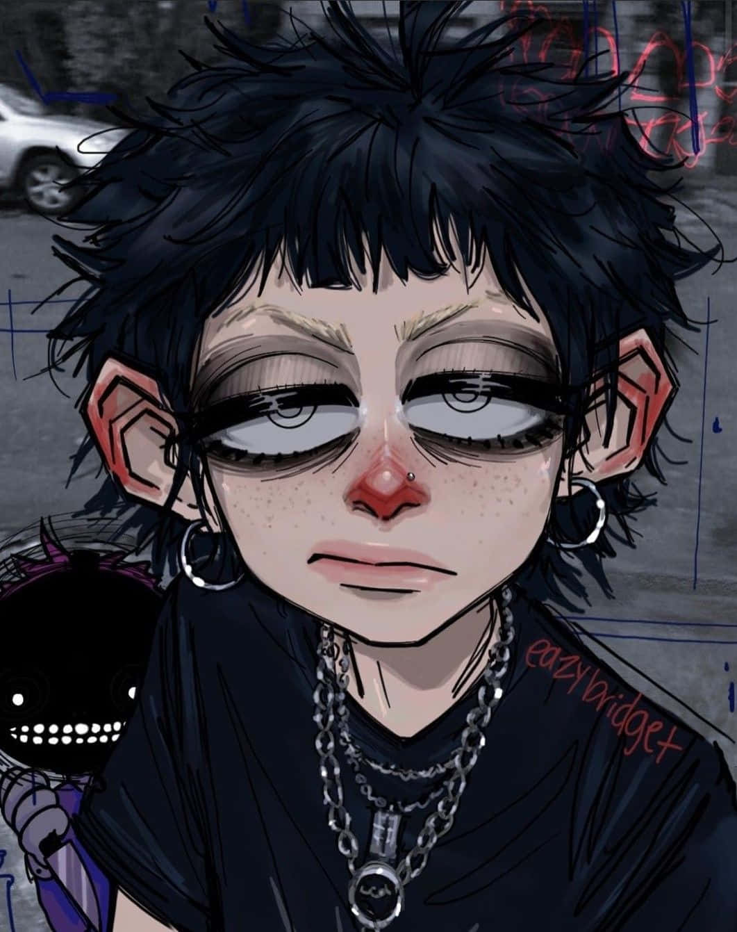 Grunge Cartoon, anime character, messy black hair, HD Phone Wallpaper
