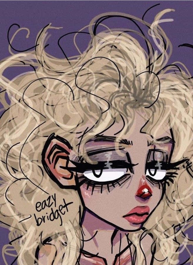 grunge cartoon, anime girl, wild blonde hair, SD Phone Wallpaper