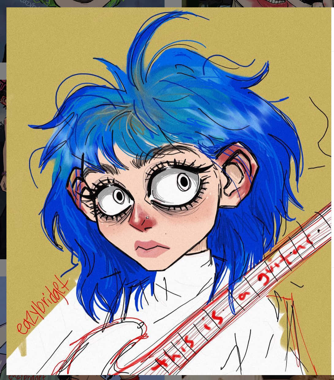 anime girl, spiky blue hair, oversized eyes, SD Phone Wallpaper