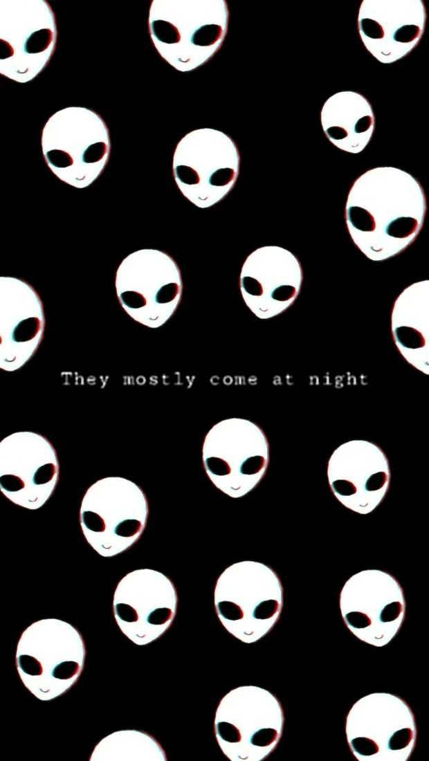 Grunge Emo Aesthetic, black aliens, white alien heads, SD Phone Wallpaper