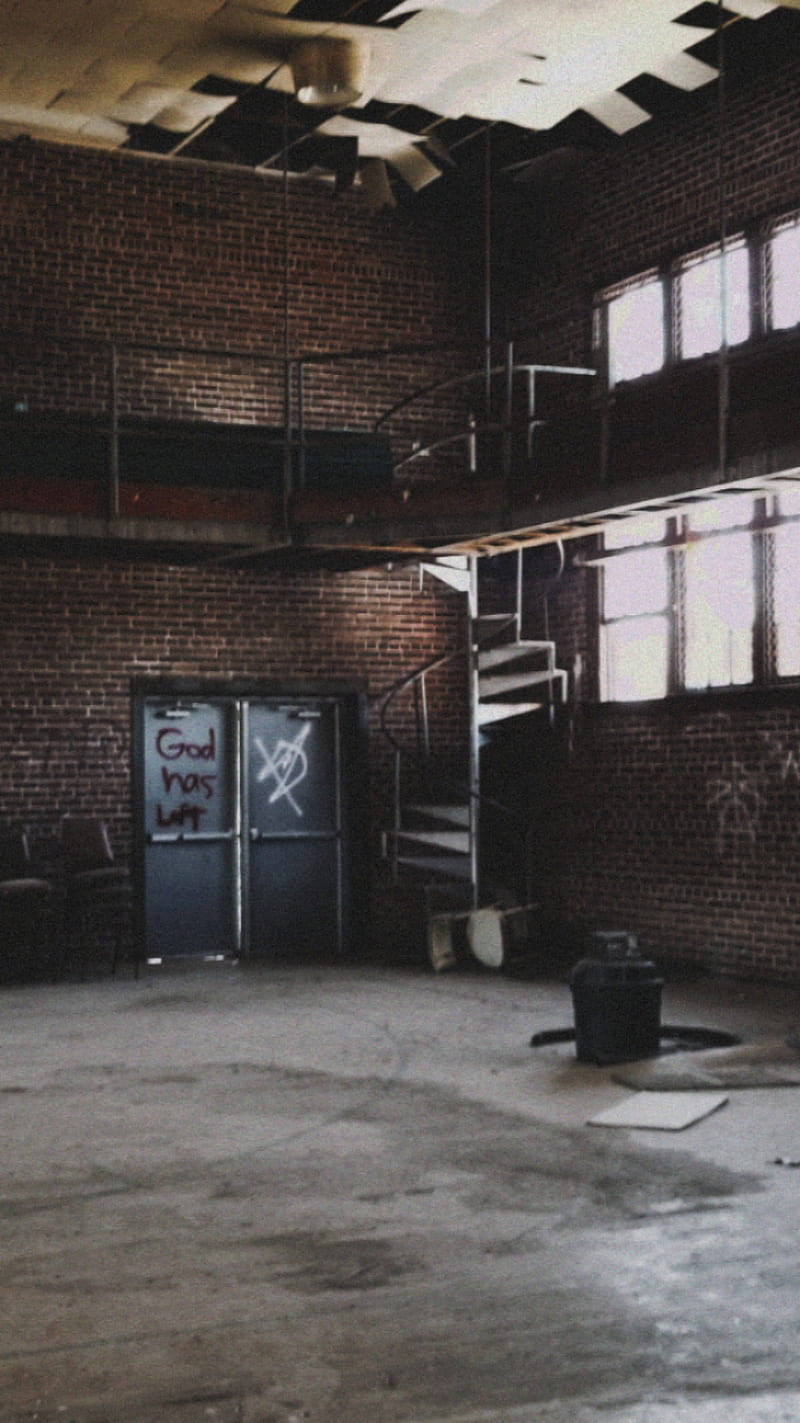 Grunge Emo Aesthetic, abandoned brick warehouse, graffiti tagged doors, HD Phone Wallpaper