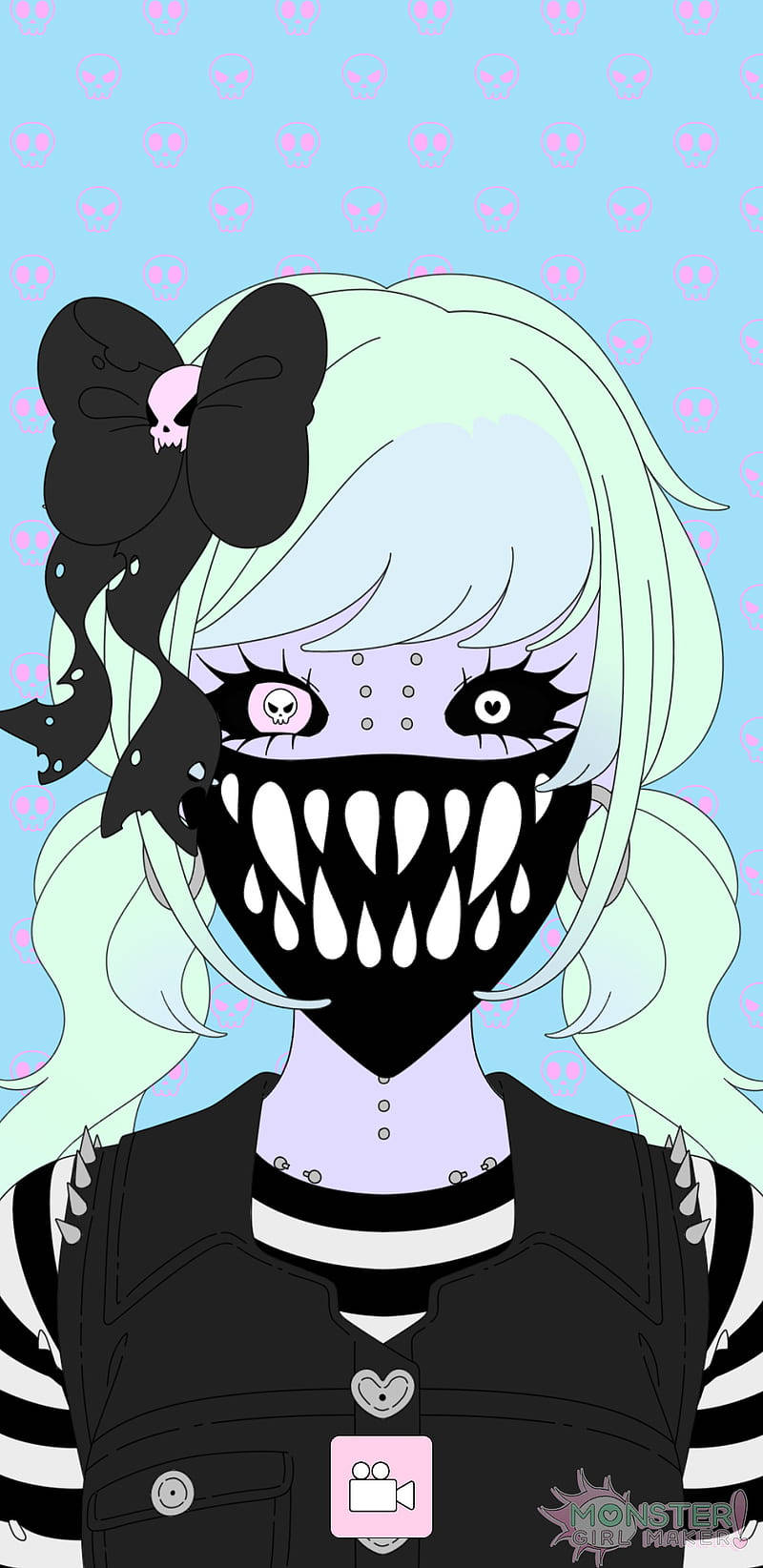 Grunge Emo Aesthetic, pale green hair, black skull mask, HD Phone Wallpaper
