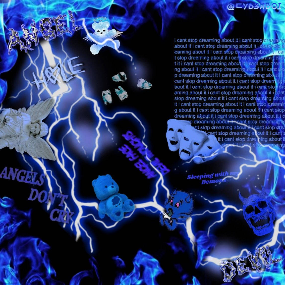 dark blue, lightning, angel and devil imagery, SD Desktop Wallpaper