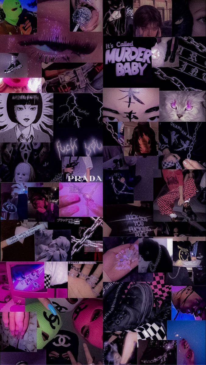pink purple, black, punk, SD Phone Wallpaper