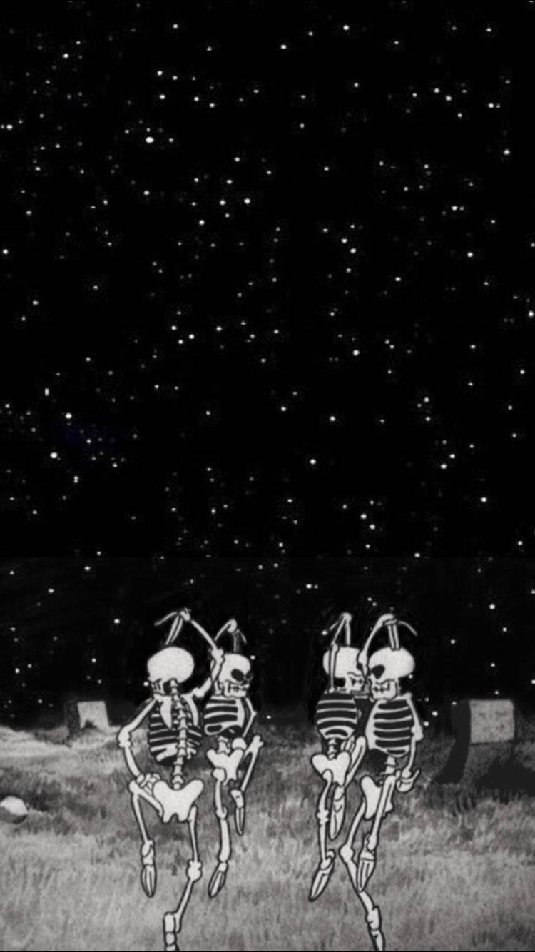 Grunge Emo Aesthetic, skeletons, starry night sky, HD Phone Wallpaper