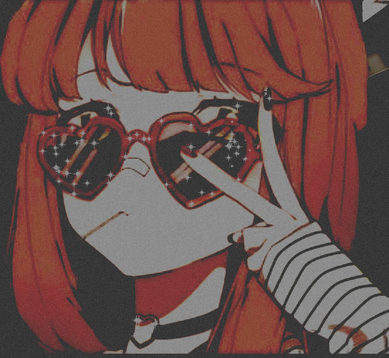 Grunge Emo Aesthetic, fiery red hair, heart-shaped sunglasses, HD Desktop Wallpaper