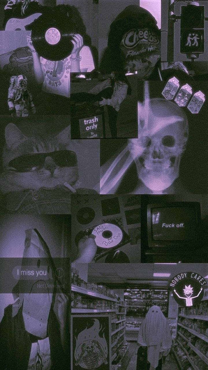 Grunge Emo Aesthetic, purple-toned, retro pop culture icons, HD Phone Wallpaper