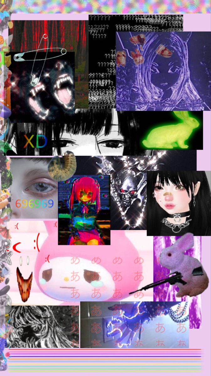 Grunge Emo Aesthetic, anime faces, glitch art, SD Phone Wallpaper
