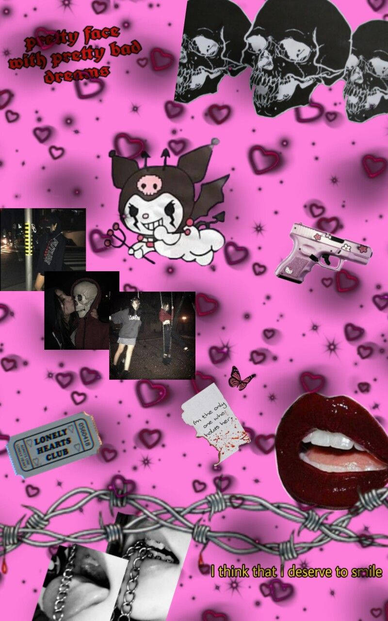 pink, skulls, hearts, HD Phone Wallpaper