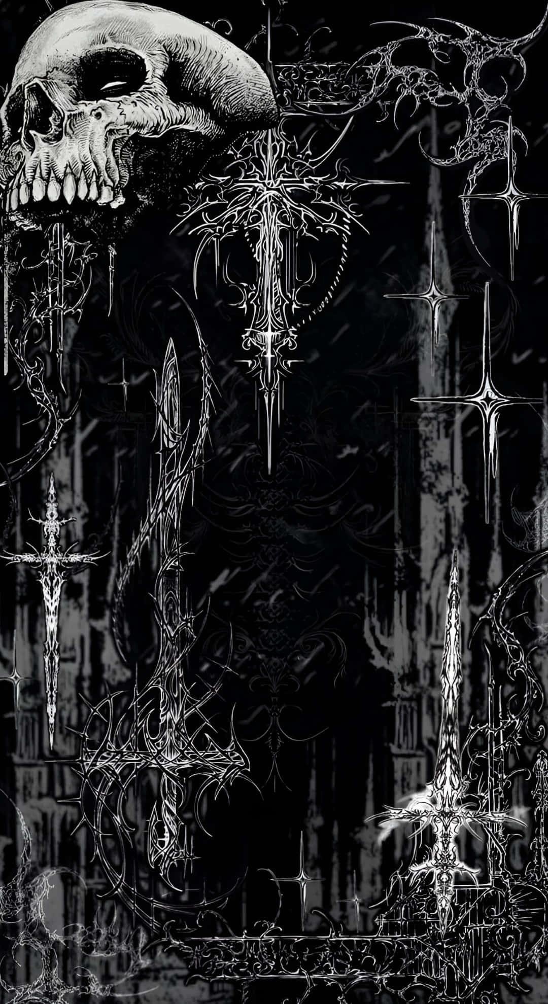 dark gothic skulls and crosses, skull, thorned crosses, Full HD Phone Wallpaper