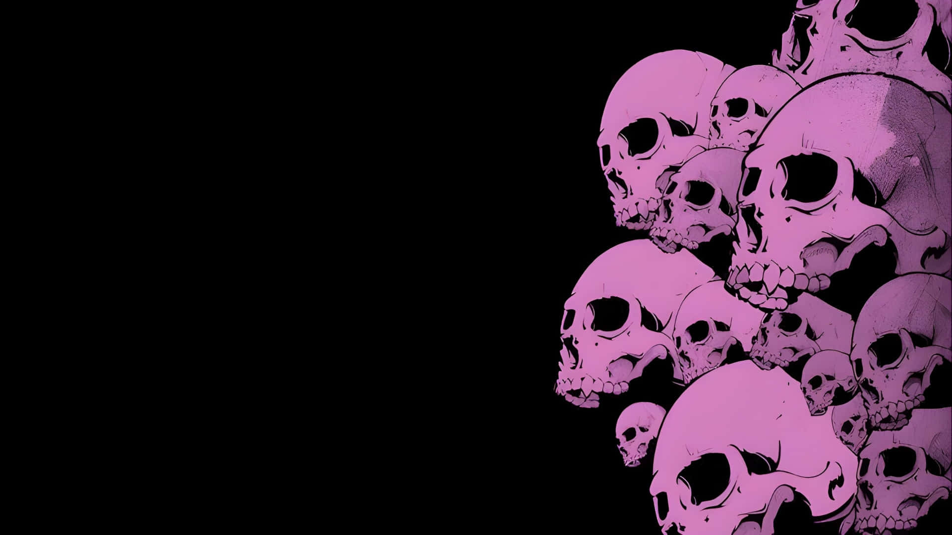 purple skull cluster, pink skulls, stark black background, Full HD Desktop Wallpaper