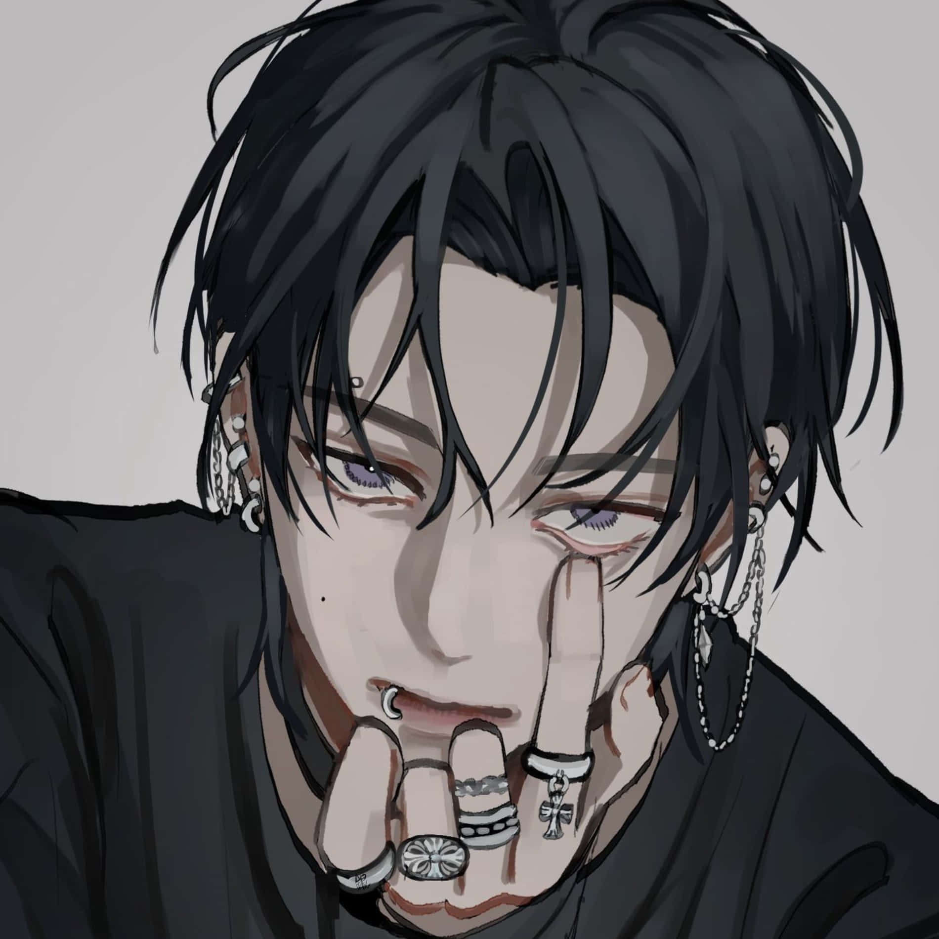 Grunge Grey Aesthetic, anime-style portrait, young man, HD Desktop Wallpaper