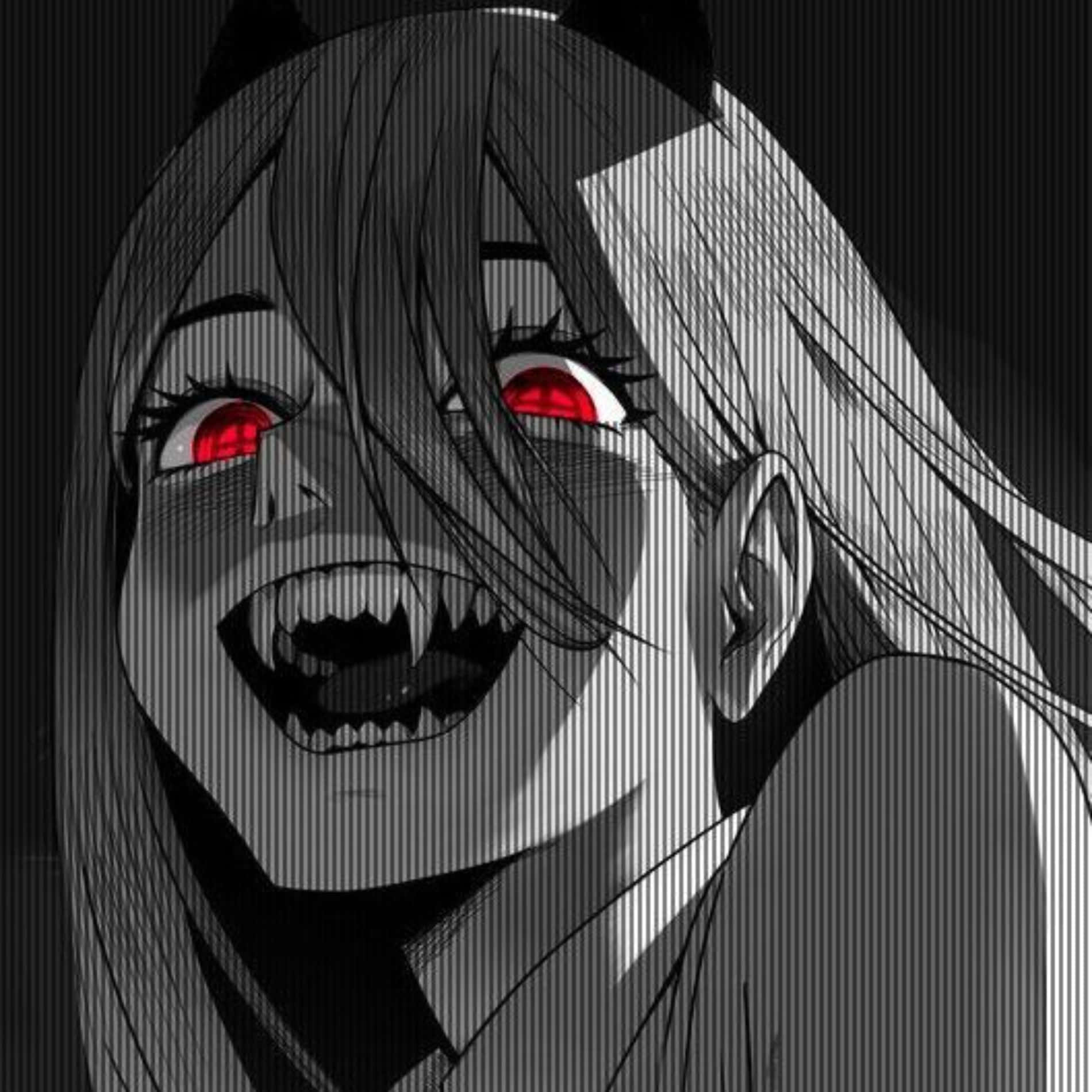 red eyed anime girl, glowing red eyes, sharp fangs, HD Desktop Wallpaper