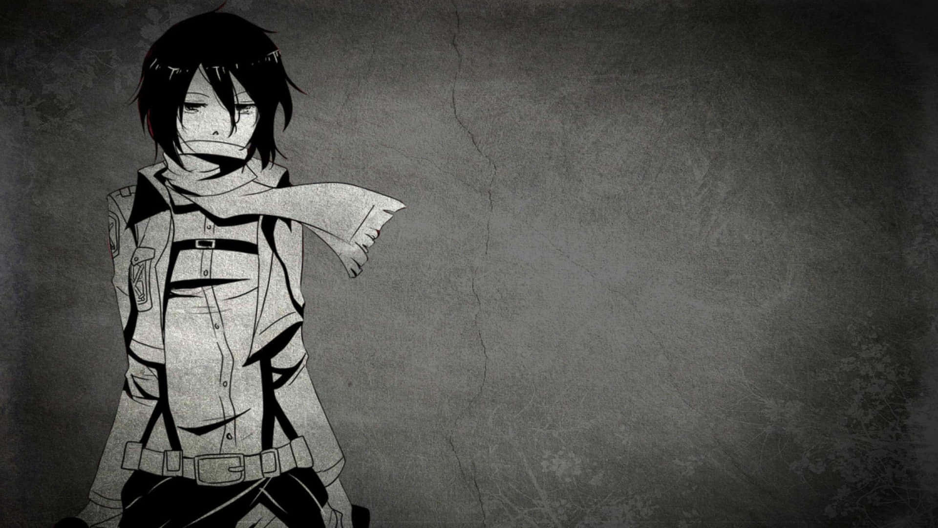 grey anime character, dark hair, scarf, Full HD Desktop Wallpaper